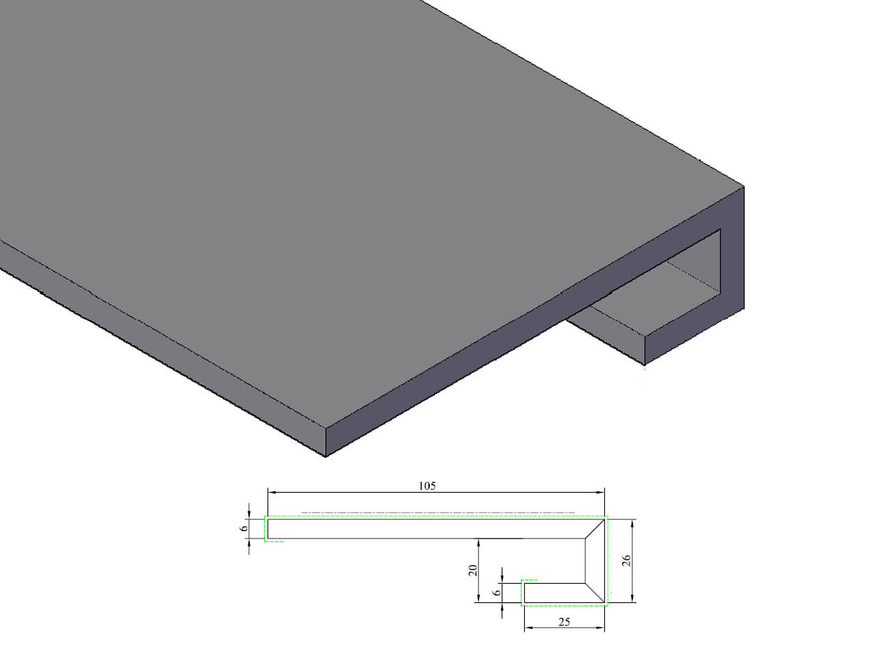 KDH 409 U-Hoek 6x105x26x25 mm KDH 409 U-Hoek 6x105x26x25 mm
