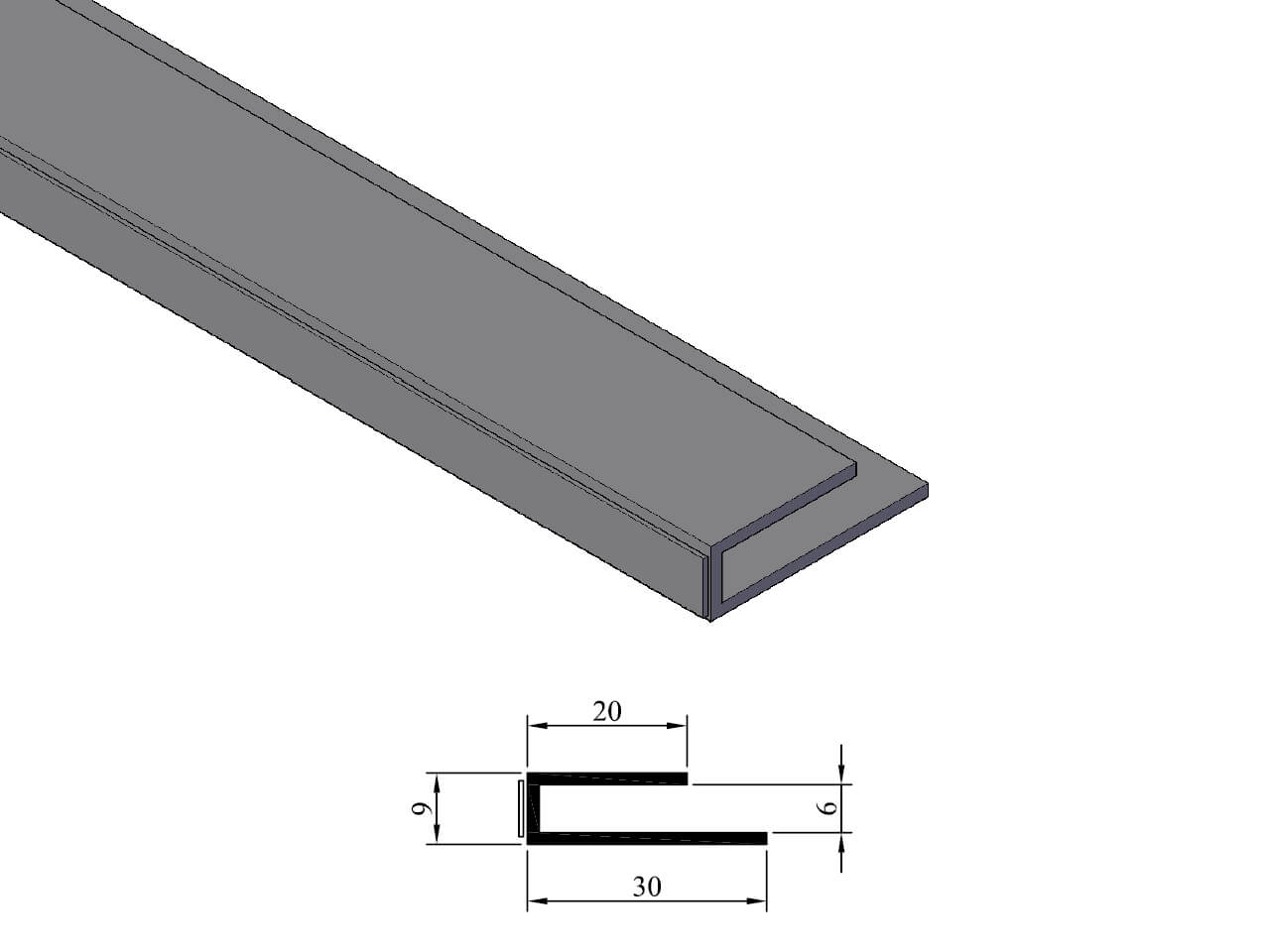TBH 003 U-Montage profiel (Met plakrug) 30x6 mm TBH 003 U-Montage profiel (Met plakrug) 30x6 mm